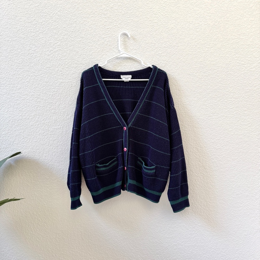 Vintage Navy Striped Knit Cardigan
